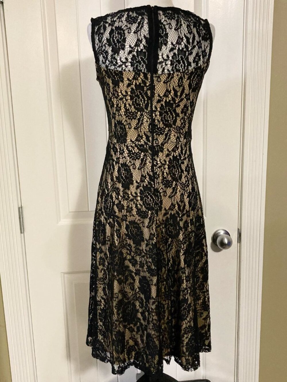 MAI TAI Black mesh floral lace a-line dress w/ beige underlay goth SMALL MEDIUM - Picture 12 of 12